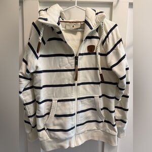 Wanakome Navy Striped White Zip-Up Hoodie